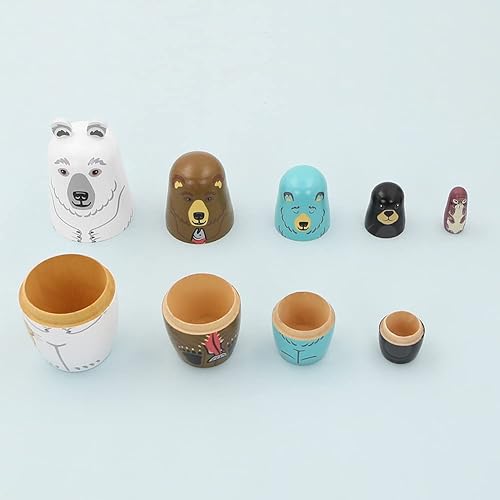 Miniatura 3 de Juego de 5 muñecas de anidación de oso de animales, oso polar, oso marrón, comadreja de madera, muñeca rusa Matryoshka, muñecas para Navidad,