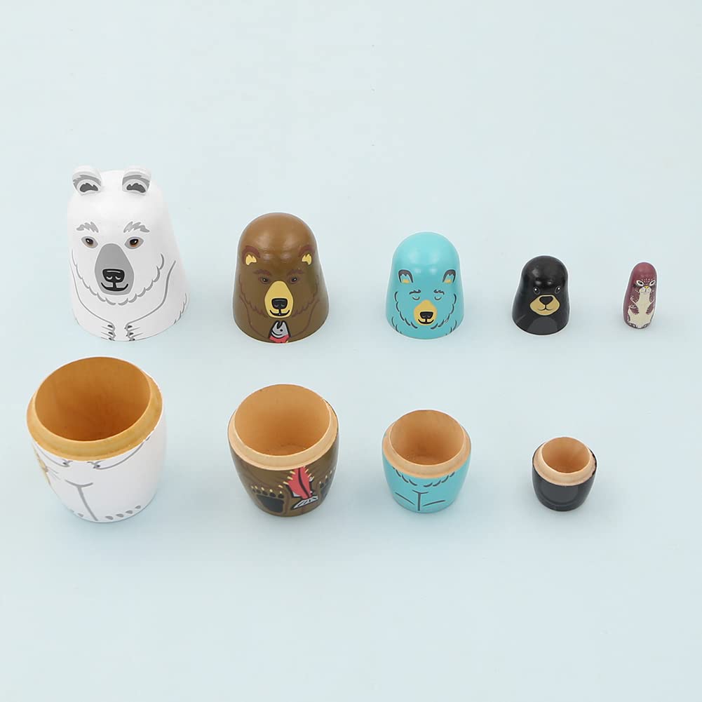 Boerni Ensemble de 5 Animaux en Bois Ours poupées de Nidification, Ours Polaire belette Lion de mer matriochka Russe poupées empilables Jouets pour Enfants Anniversaire fête de Noël Cadeau Home Decor