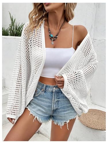 Image of Verdusa Women's Oversized Summer Cardigan Lightweight Sweater Crochet Knit Beach Cover Up Spring Vacation Outfits
