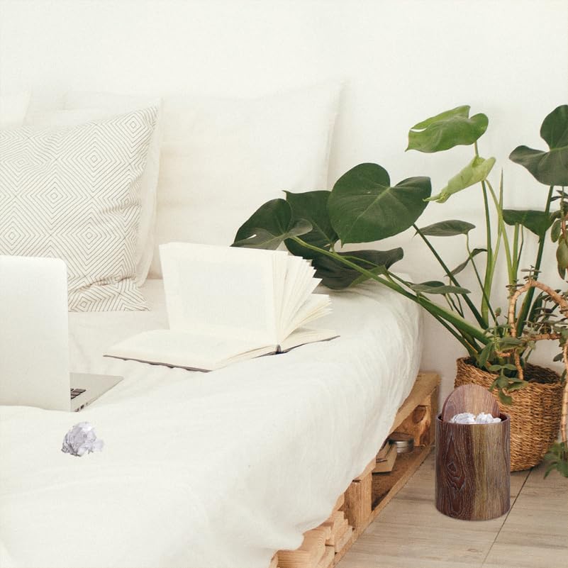 PRETYZOOM Bathroom Trash Can Garbage Container with Lid Imitation Wood Grain Trash Can Swing Lid Wastebasket Home Office Round Wastebasket