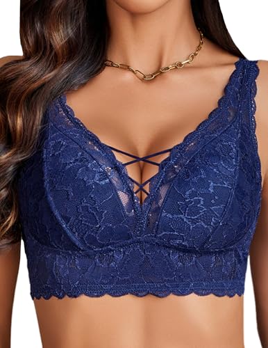 Image of Avidlove Lace Bralette for Women Sexy Unpadded and Unlined Wireless Bra V Neck Criss Cross Everyday Lingerie Bralettes