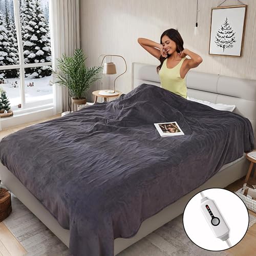 ReyyNio Manta eléctrica térmica de 72 x 84 pulgadas, tamaño matrimonial, acogedora manta de felpa de forro polar coral para invierno con 4 niveles de calefacción y apagado automático de 10 horas,