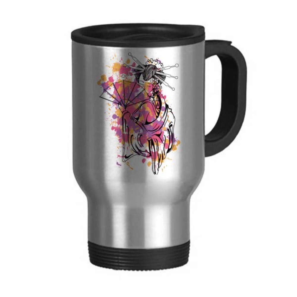 Japanese Culture Point Color Geisha Travel Mug Flip Lid Stainless Steel Cup Car Tumbler Thermos