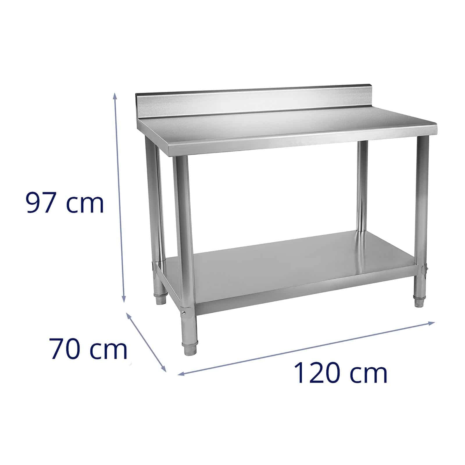Royal Catering RCAT-120/70-N Arbeitstisch Edelstahl Küche Edelstahltisch 120 x 70 cm mit Aufkantung höhenverstellbar Grilltisch Outdoor Küchenmöbel