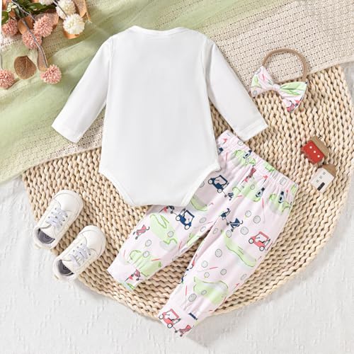 Newborn Baby Boy Girl Golf Outfit Long Sleeve Letter Golf Cart Romper Golf Pants Baby Golf Hat Set 3Pcs Fall Clothes3