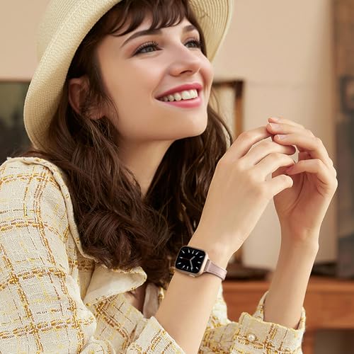 DGege Slim Leather Band Compatible with Apple Watch Band for Women 38mm 40mm 41mm 42mm 44mm 45mm 46mm 49mm,Top Genuine Leather Thin Watch Wristband for iWatch Ultra Series 10/9/8/7/6/5/4/3/2/1/SE - image 3