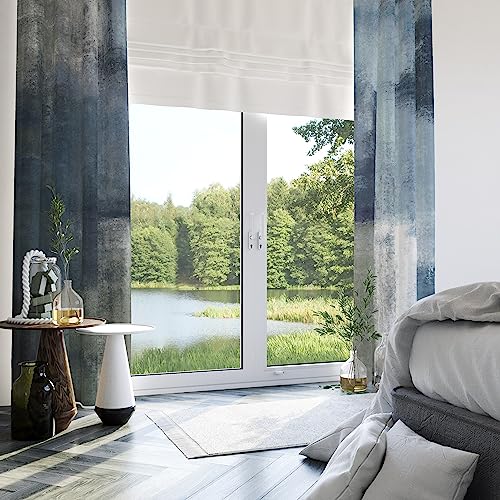 Image of Asuexpect Dusty Blue Abstract Curtains 2 Panels Set Navy Grey Geometric Curtain Modern Chic Window Treatments Decorative for Farmhouse Living Room Bedroom Window 50% Darkening Curtain 52x84 Inch