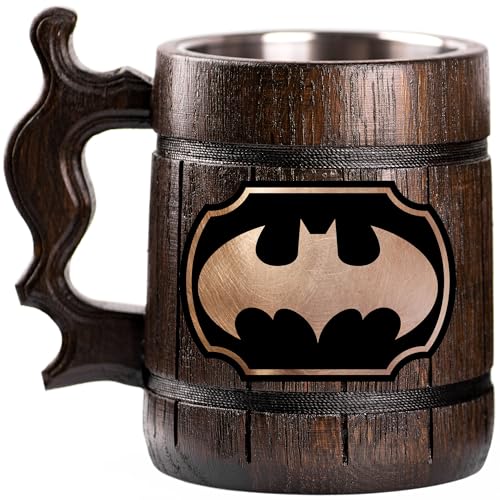 Bat Man Animated Series Custom Beer Mug, Personalized Stein, Wooden Tankard, 22 fl oz