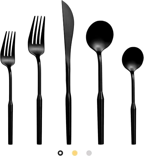 Juego de cubiertos negros pulidos con espejo, juego de cubiertos de acero inoxidable 188, servicio de 20 piezas para 4, juego de cubiertos duraderos