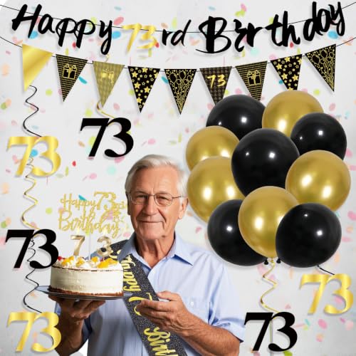 Image of 73rd Birthday Decorations for Men, Black Gold 73rd Party Decoration Kits