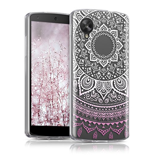 kwmobile Clear Case Compatible with LG Google Nexus 5 - TPU Smartphone Backcover - Indian Sun Light Pink/White/Transparent