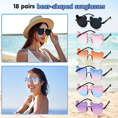 18 Pack Kids Sunglasses Bear Rimless Kids Sunglasses bulk for Birthday Party Supplies, Beach, Pool Party Favors 6