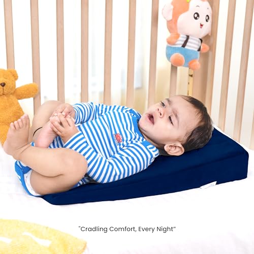 Image of Cherilo Wedge Pillows for Bed - Standard Elevated Baby Crib Wedge Pillow with Removable Velvet Cover, 12-Degree Incline for Acid Reflux, Colic & Respiratory Comfort, 14 inch x 19 inch x 3 inch, Navy Blue