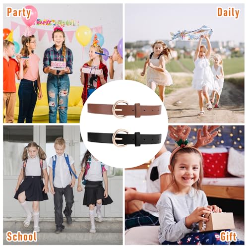Molain 2 Pack Girls Belt, 32.3 Inch Kids Elastic Belt PU Leather Waist Belt with Double O Ring Buckle for Dress Pants Jeans 6