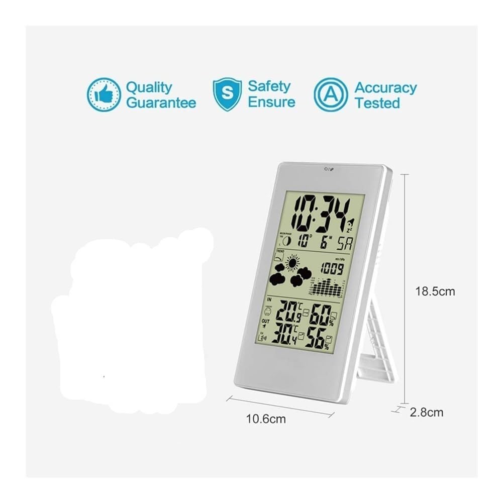 Wetterstation mit Barometer, Forecast, Digital-Thermometer, Hygrometer für den Innen- und Außenbereich, Raumluftbefeuchter mit Wettervorhersage und digitaler Snooze, Weiß