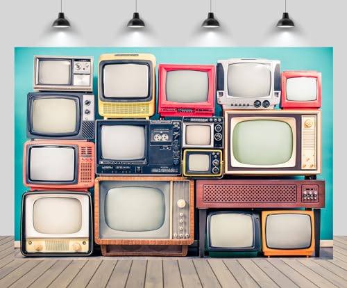 Fondo Retro TV de 7x5 pies con soporte de televisión miniatura 1