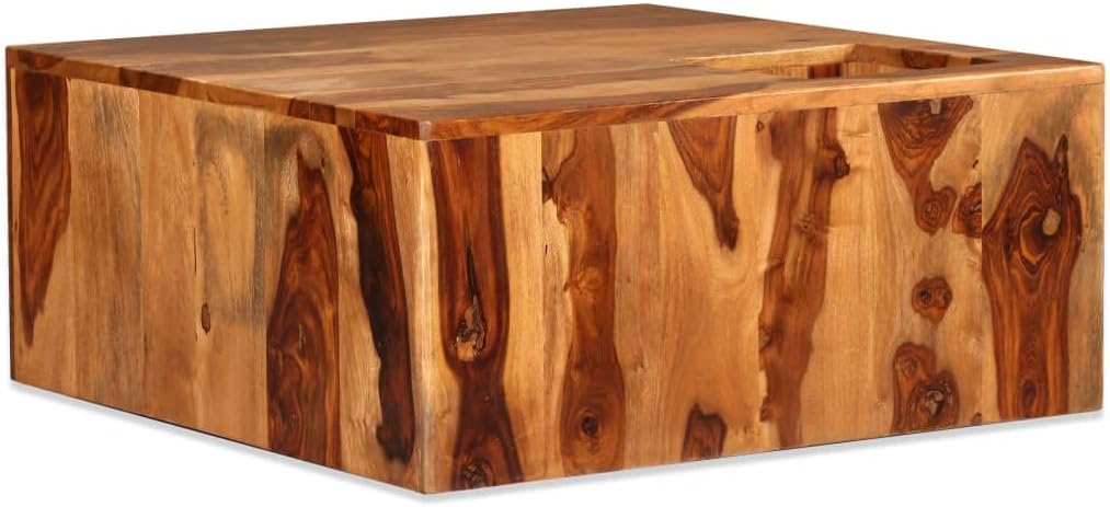 Wooden Square Coffee Table, Mid Century Modern Farmhouse Square Coffee Table for Living Room and Family Room, Solid Sheesham Wood 27.6"x27.6"x11.8"