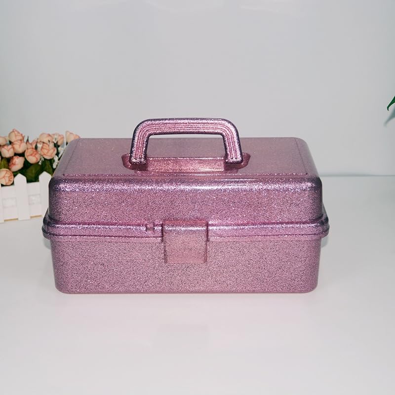 Image of 12.2inch 3-Layer Art & Craft Storage Organizer, Portable Plastic Tackle Box, Multipurpose Case for Sewing Supplies, Medicine, Makeup, Hair Accessories & Painting Tools, Pink
