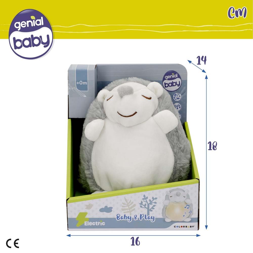 ColorBaby 34028 Genial Baby Peluche luz Nocturna y Sonido, Erizo 16 cm, Suave, Funda Lavable, Peluche quitamiedos Infantil, con Sonidos relajantes bebé, Regalo recién Nacido, Regalos para bebés