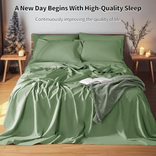 Image of LBRO2M 100% French Pure Linen Sheet Set 6Pcs, 16 inch Deep Pocket King Size