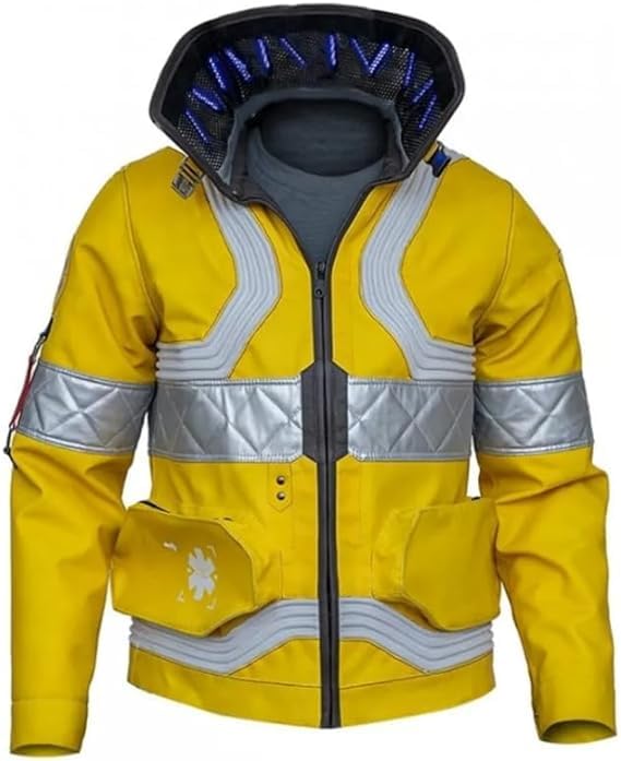 Bold ThreadzGaming Cosplay Cyborg David Martinez Illuminate Cyber Emergency Punk Costume Edgerunners Yellow Cosplay Jacket (Faux Leather - Yellow, X-Large)