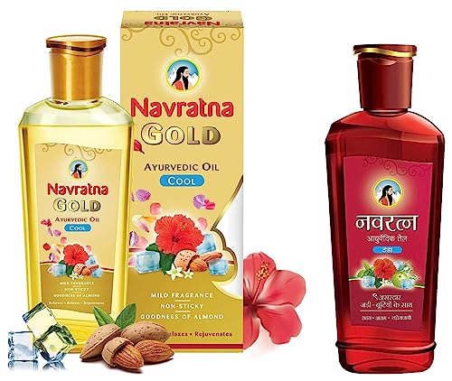 Image of Navratna Ayurvedic Cool Oil |Power of 9 Ayurvedic Herbs |Relieves Headache, Fatigue, Sleeplessness and Tension, 300ml & Navratna Gold Ayurvedic Oil, 300ml