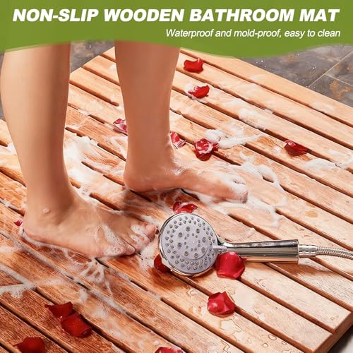 Alfombrilla de ducha de madera para exteriores e interiores de teca 4