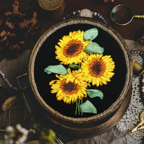 Image of FONNUY Ribbon Embroidery 3D Flowers Pattern Design Kit Embroidery DIY Handwork Set Oval Home Decoration (Sunflower)