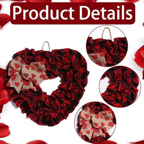 Couronne de Saint-Valentin en cœur polyester 14.5 pouces rouge - 5