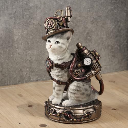 Statuette chat steampunk Veronese peinte à la main pour étagère vide - 6