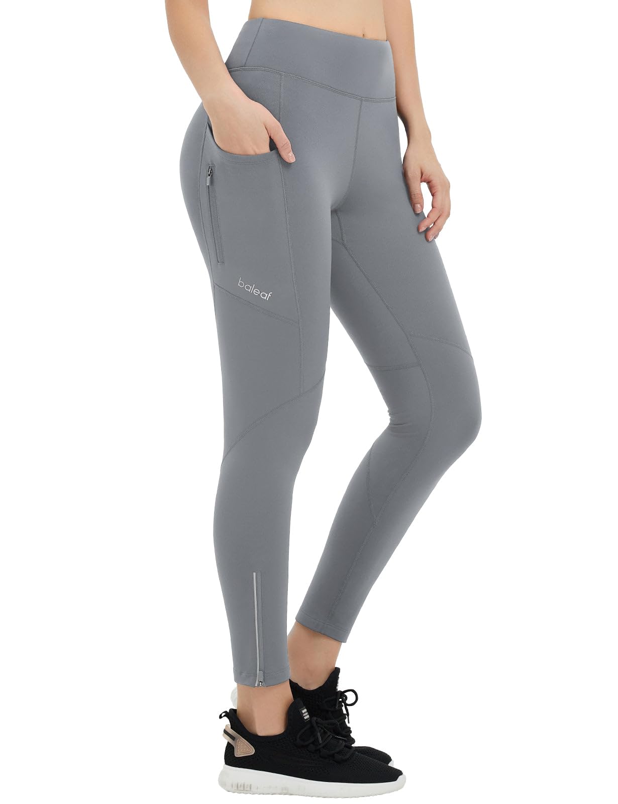 baleaf Leggings da corsa da donna foderati in pile con tasche per ciclismo a vita alta pantaloni da yoga casual