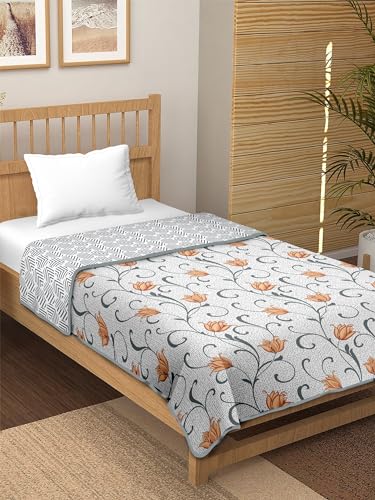 Image of Tundwal's Printed Cotton Reversible Dohar /AC Blanket for Double Bed |All Weather Light Weight | Rajasthani Printed Floral Design | Pack of 1-Peach Lotus
