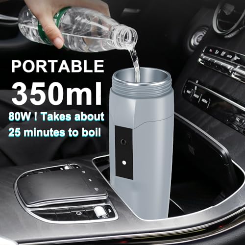 Image of Portable 12V Car Kettle Boiler, Small Electric Travel Kettle, 80W Fast Water Heater, Mini Electric Tea Coffee Mug for Car, Automatic Shut-Off & Restart, Special Power Cord for Car Cigarette Lighters