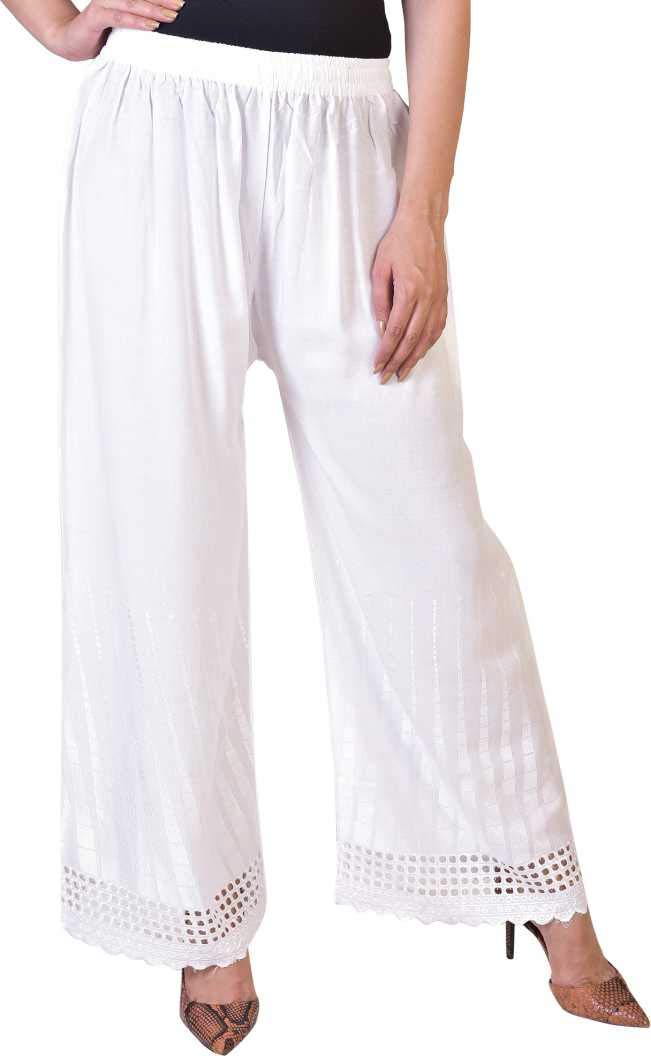 tnq Women's Lucknow Chicken Art Work Rayon Palazzo/Embroidery Palazzo (Free Size Waist Upto = 30" to 38")-picture-49