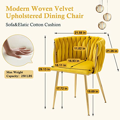 Nioiikit Modern Velvet Dining Chairs Set Of 2 Hand Weaving Accent Chairs Living Room Chairs Upholstered Side Chair With Golden Metal Legs For Dining Room Kitchen Vanity Living Room (Mustard) #TOP1