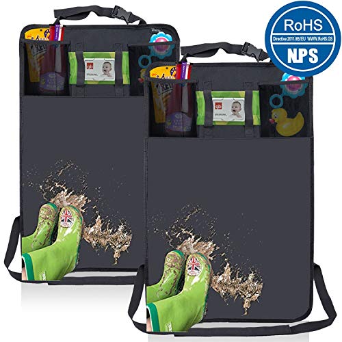 2 Pack Kick Mats with Tissue Holder, Waterproof Car Seat Back Protector