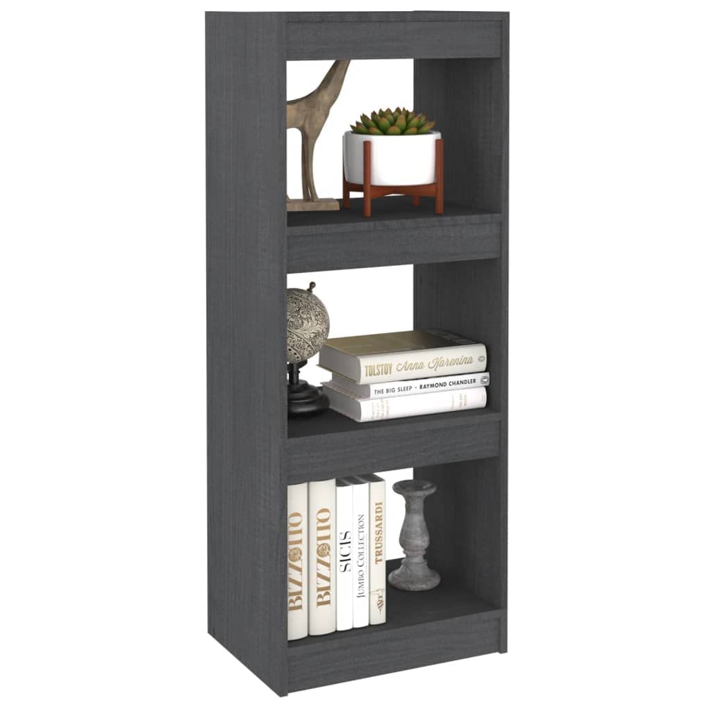Bücherregal Grau aus Massivholz Kiefer, 40x30x103,5 cm, 3 geräumige Fächer für Bücher und Dekoration, vielseitig als Raumteiler nutzbar, pflegeleicht mit feuchtem Tuch