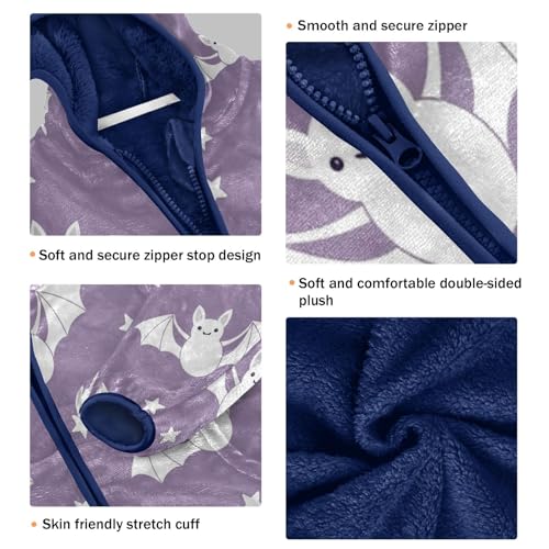 Cute Bats Flying Stars Toddler Fleece Jacket Girl Boys Hooded Fleece Jacket Coat Warm Outwear Zip-up 3-10T3