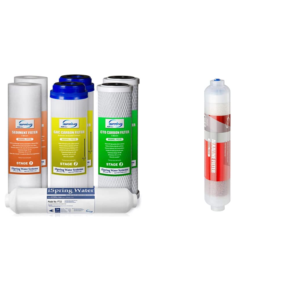 iSpringF7-GAC RO Replacement Filter Cartridge Pack + iSpring FA15 Alkaline Water Filter Cartridge