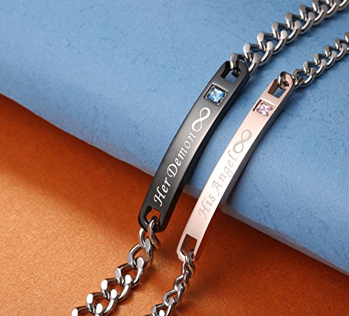 SunnyHouse Jewelry His & Hers Matching Set Titanium Stainless Steel His Angel Her Demon Couple Bracelet in a Gift Box (A PAIR) - Image 4