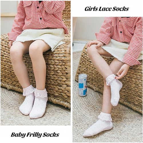 Meeshine 6 Pack Baby Girls Eyelet Lace Socks Frilly Ruffle Princess Dress Soft Cotton Socks for 1-8T Toddler Kids4