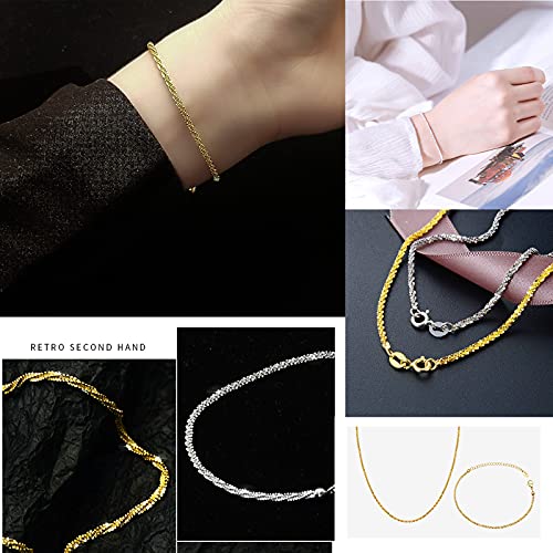 Mrenite Solid 18K White Gold 1.9Mm Gypsophila Ankle Bracelet Anklet Diamond Cut Spring Clasp For Her Mother Women Girl Daughter Adjustable Size 10.5 Inch #TOP2