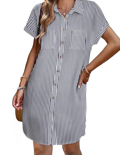 Image of Zeagoo Summer Dresses for Women 2025 Cotton Button Down Short Sleeve Tshirt Dresses Casual Mini Beach Dress