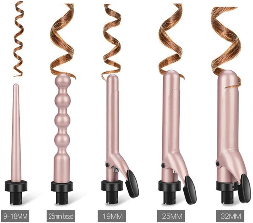 5 in 1 Ceramic Hair Curler Curling Iron Wand Roller Set Interchangeable Barrels Curls Wave + Heat Resistant Glove Styling Tool
