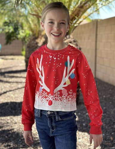 Image of Arshiner Girls Crop Tops Kids Long Sleeve Pullover Sweatshirts Girls Cropped Crewneck Sweatshirt for Teen Girl