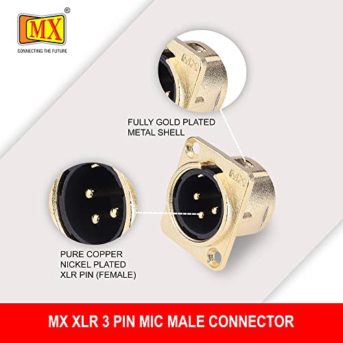 Image of MX 3 Pin XLR connector Microphone Connector pin Pure Copper Nickel Plated Pins1 for High Conductivity microphone cable connector PERENT (3 PIN PANEL MOUNTING, Pack of 2, Male Connector)