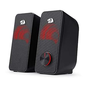 Redragon GS500 Stentor PC Gaming Speaker, 2.0 Channel Stereo Desktop Computer Speaker with Red Backlight, Quality Bass and Crystal Clear Sound, USB Powered with a 3.5mm Connector
