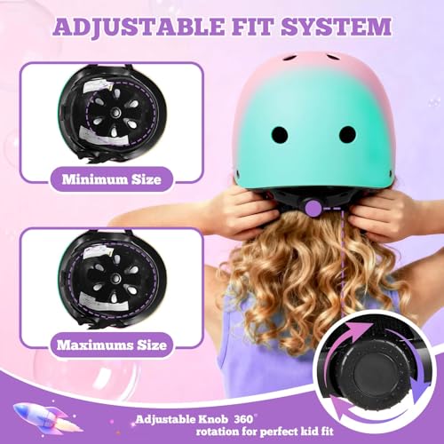Image of Kids Bike Helmet Set Adjustable for Children, Boys, Girls and Teenagers Aged 3-14 Years Includes Elbow, Knee, Wrist Guards Children's Helmet Protection Set for Bikes SkateboardsRollerskates