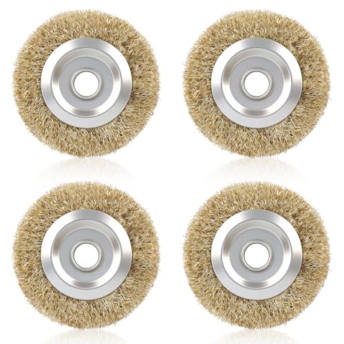 TAIHOBO 4 Stück Runde Drahtbürste für Gloria, Stahldrahtbürste mit Schaftloch Kompatibel con Ryobi RAC814 RY18PCA-0 OPC1800 OPC1815 EFB 400/401 für Unkraut, Moos, Steine ​​rost Entfernen