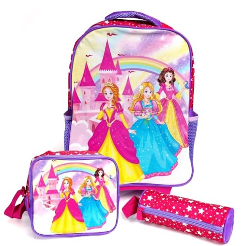 Conjunto Mochila Escolar Infantil Com Rodinhas Lancheira E Estojo - Para Volta Às Aulas (Princesas)